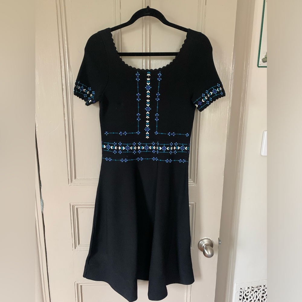 SANDRO PARIS-  black floral embroidered knitted dress